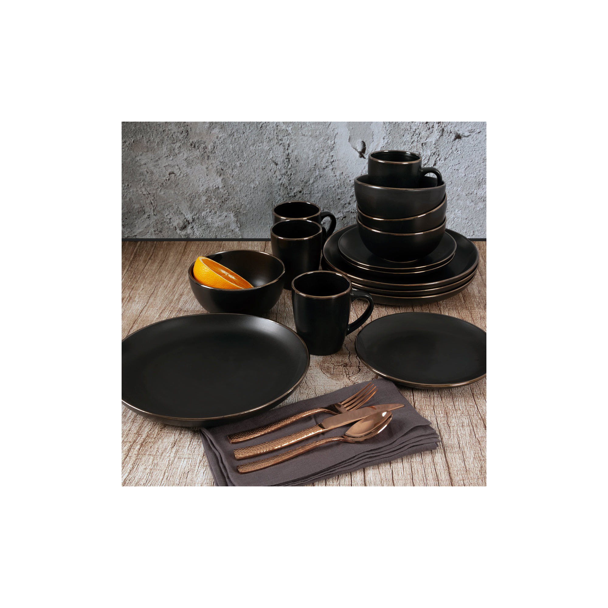 Gibson Home Rockaway Round Stoneware Dinnerware, Black