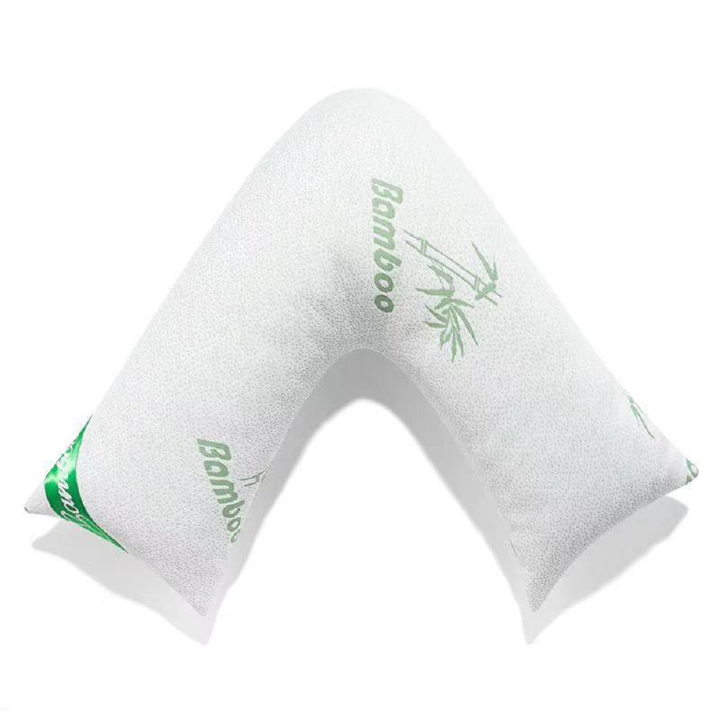 V Shape Memory Foam Pillow with Bamboo Cover, Neck Pain Relief Cushion for Sleep Support & Body Alignment