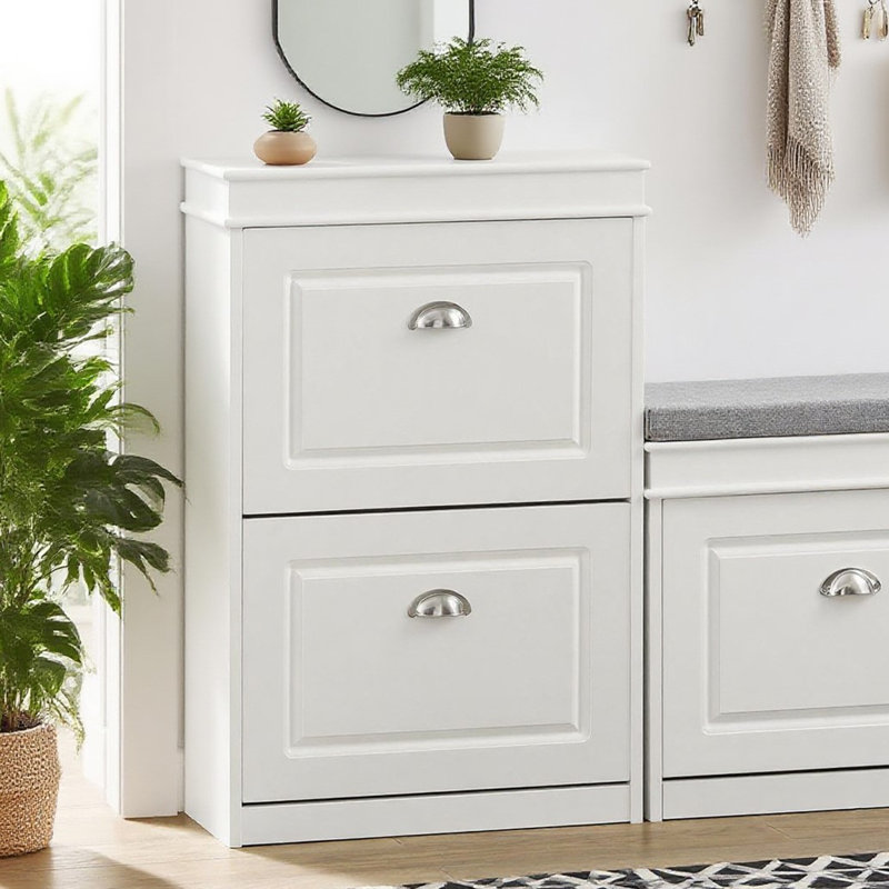 Rangement à chaussures étroit avec 2 tiroirs rabattables et rangement pour chaussures pour couloir, salon, blanc, l 21,3 po x P 9,1 po x H 32,3 po