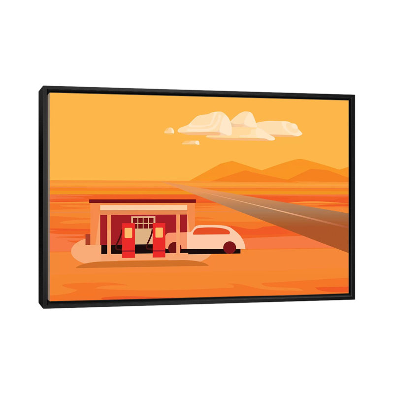 « tonopah gas station », reproduction sur toile, H 32 po x l 48 po x P 1,5 po, Toile avec cadre noir, Pas de tapis