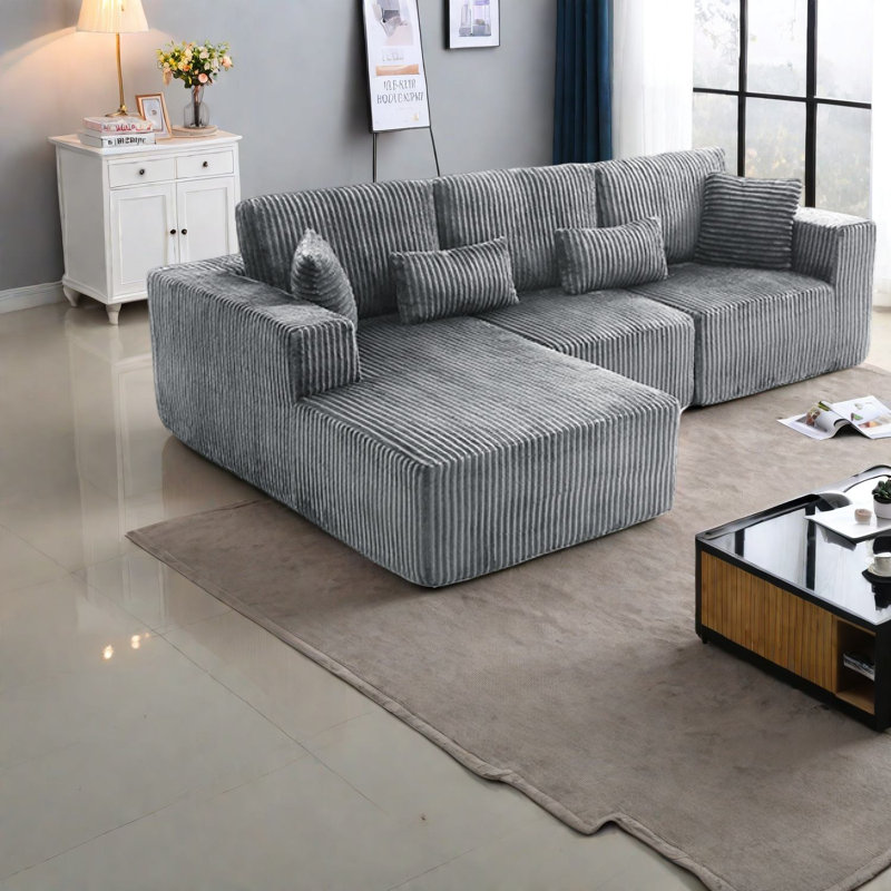 Canapés modulaires moelleux, fauteuil inclinable en L gris chenille pour le salon
