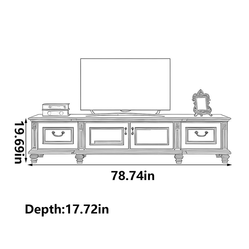 Meuble télé en bois massif de style américain, 78.74"