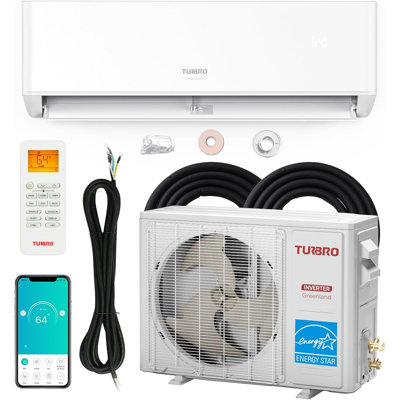 Climatiseur TURBRO 12 000 BTU sans conduit, mini-split inverter avec thermopompe, 23 SEER2 R454B, 115 V, 1 tonne, certifié Energy Star, contrôle Wi-Fi, jusqu'à 750 pi², trousse d'installation incluse, Groenland