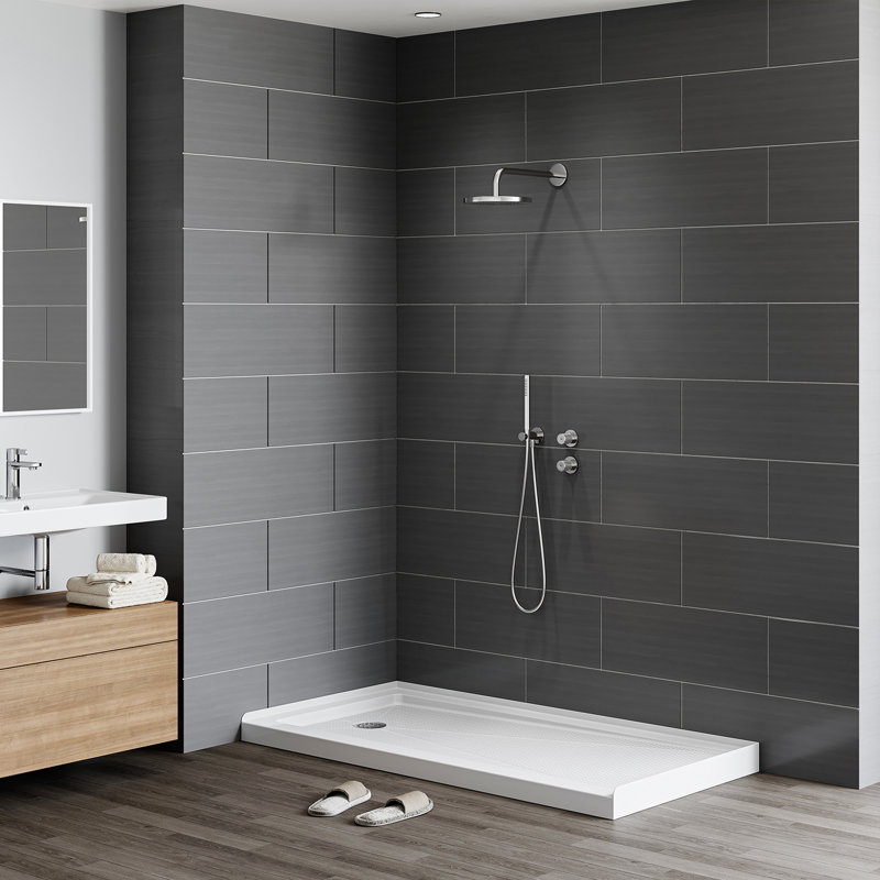 60" W X 30" D Non-slip Shower Base With Drain Assembly, Wider Threshold Design, Left