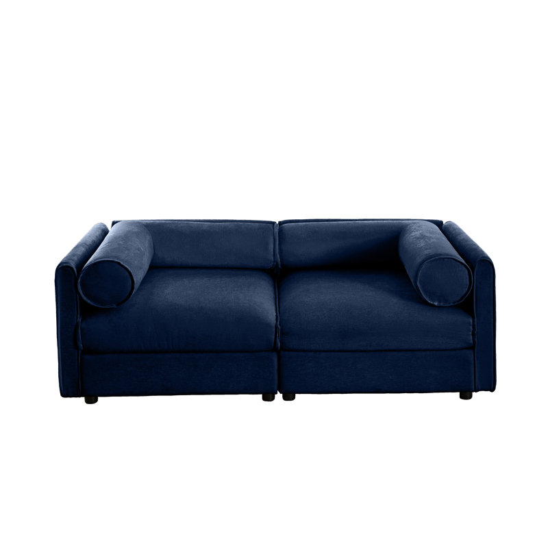 Élégant canapé 2 places en chenille avec siège de rangement, Bleu