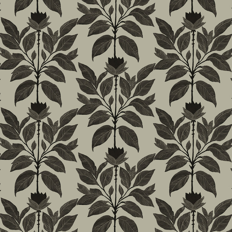Wayward Petal - Floral Wallpaper, Chimney Black, Faux Grasscloth