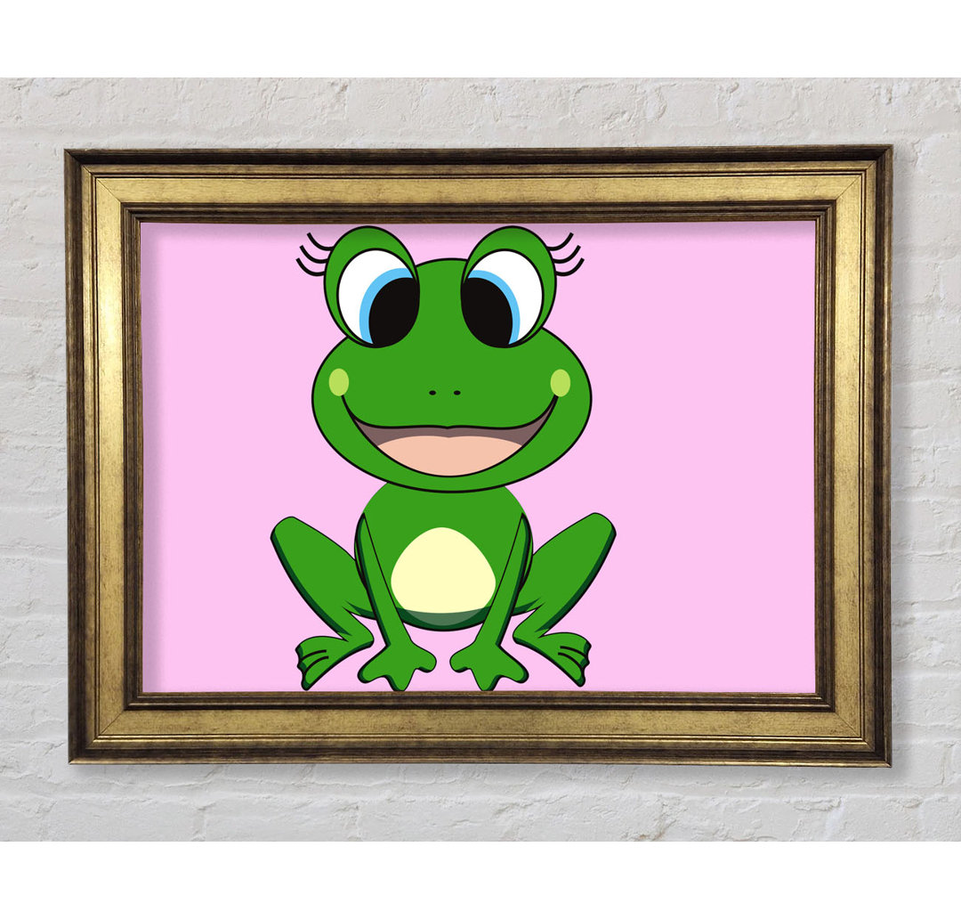 Gerahmtes Leinwandbild Happy Frog Ready to Leap Pink