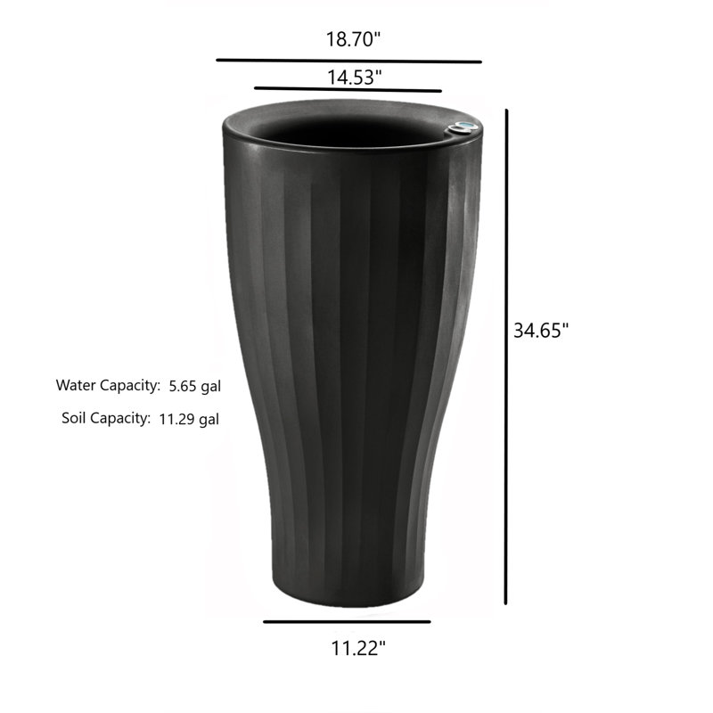 Caviar Black Tall Self-Watering Round Planter