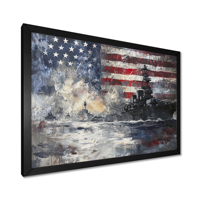 Ladye Pearl Harbor et Patriot Memories II - art mural grand États-Unis, H 16 po x l 32 po, Avec cadre, Noir