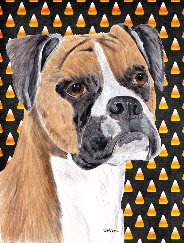 Drapeau de jardin brûlé bonbon d'Halloween à 2 côtés, Boxer (blanc et noir)