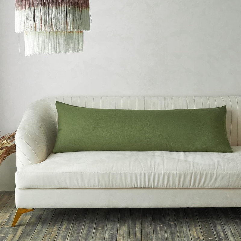Body Pillow Cover 20" X 54",100% Pure Linen, Olive Green
