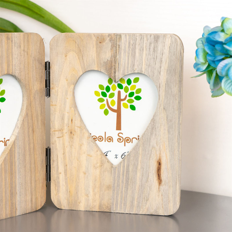 Nicola Spring - Rustic Hearts Folding 2 Photo Frames - 4 x 6" - Natural