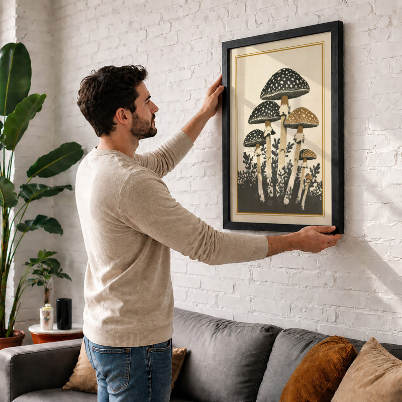 Spotted Mushroom Study Botanical - Framed Print, A4 - 29.7 x 21.0 cm, Unframed
