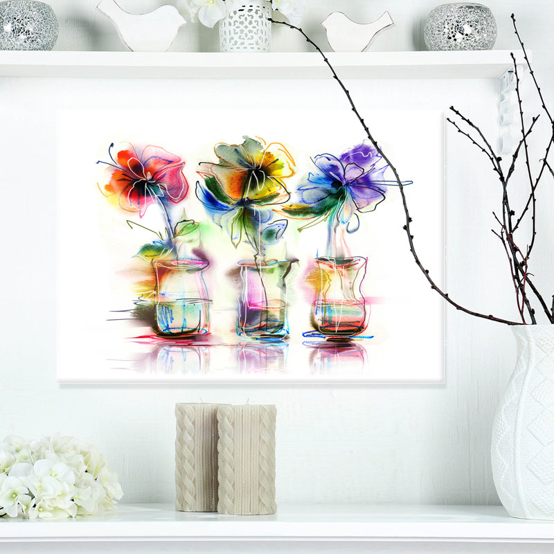 «Abstract Flowers in Glass Vases», reproduction d'art sur toile tendue, H 20 po x l 20 po x P 1 po