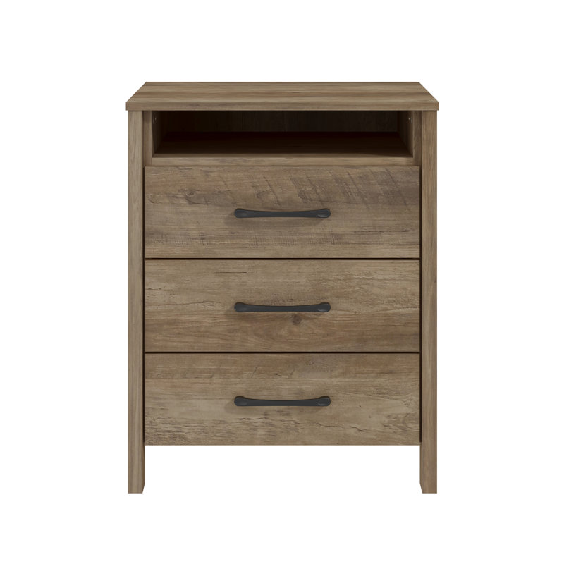 Ensemble de 2 tables de chevet Chabot à 3 tiroirs, hauteur 66,3 cm (26,1 po)., Ivoire / chêne noueux