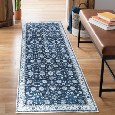  Tapis lavable antidérapant - Tapis de bordure traditionnel bleu foncé pour l'entrée, le couloir, la salle de bain et la cuisine