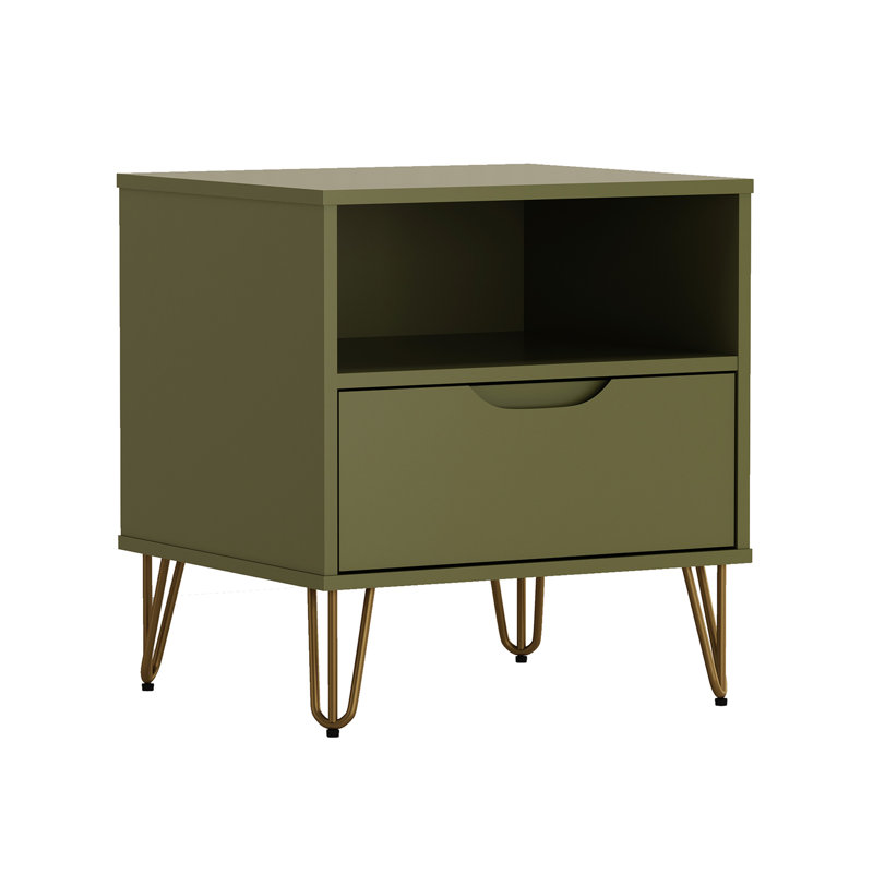 Rockefeller 20" Mid-Century Modern 1-Drawer Nightstand, Olive Green