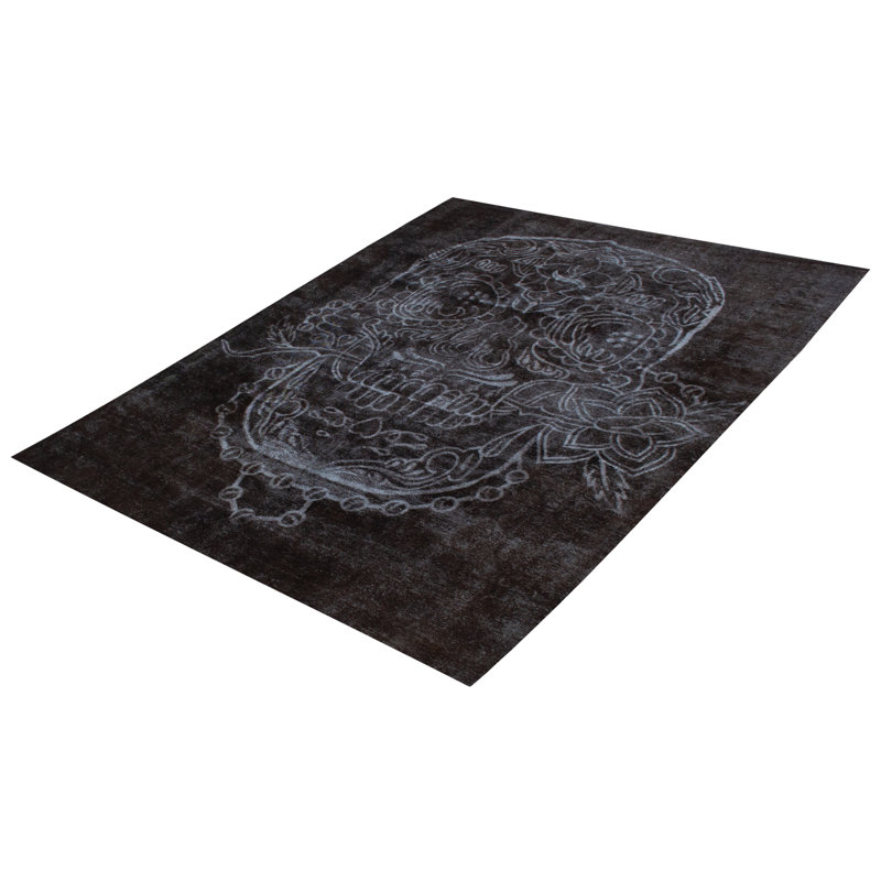 Tapis floral noir en laine noué à la main 9 pi x 12 pi 1 po Floral