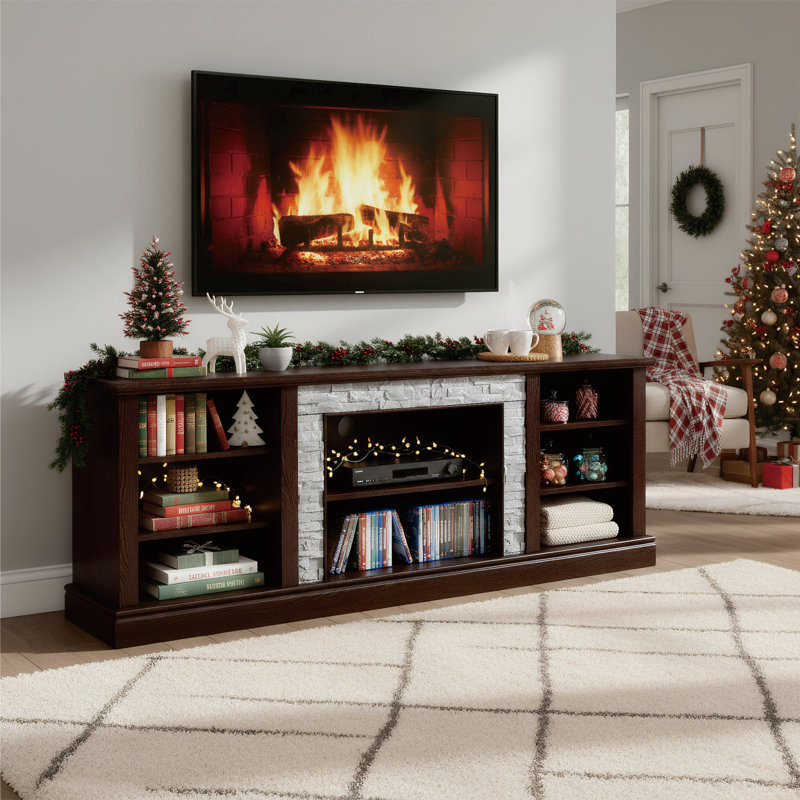 Meuble télé 70 po, console avec tablettes de rangement, Cerisier