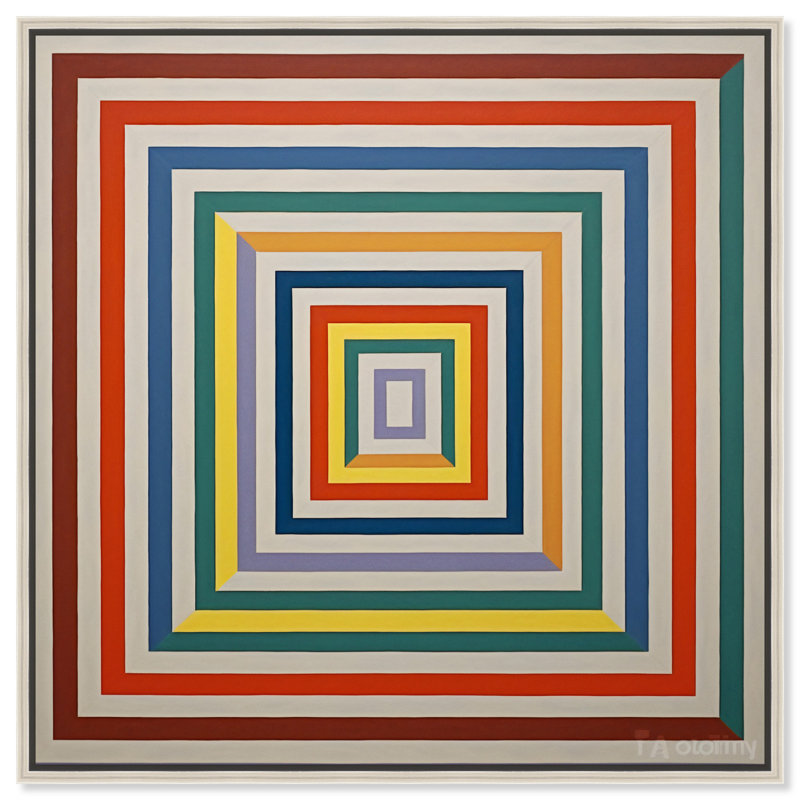 Art mural abstrait géométrique sur toile Squares, H 13 po x l 13 po, Cadre argenté