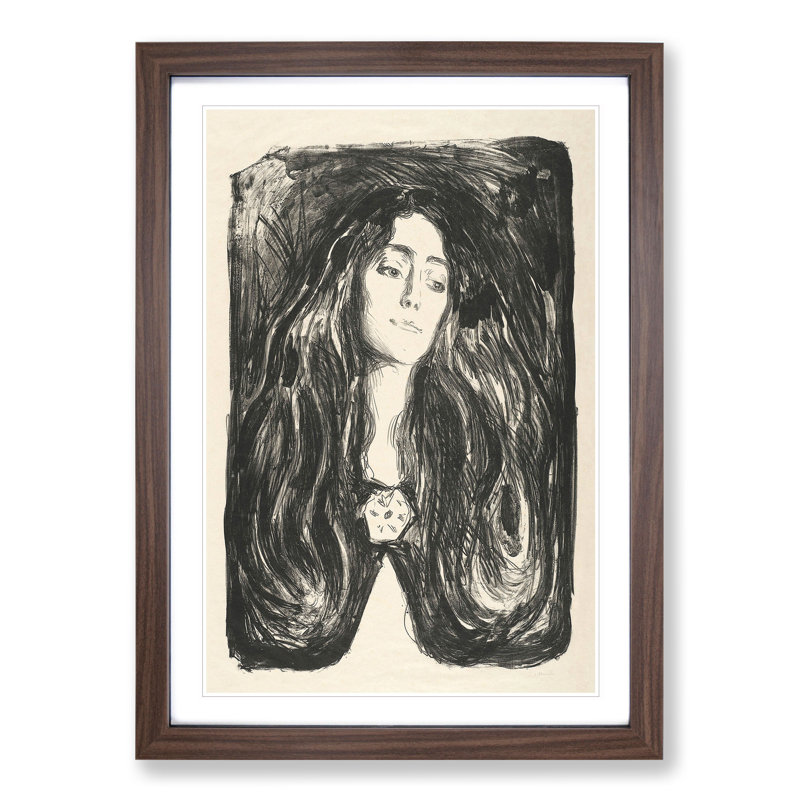 Eva Mudocci by Edvard Munch - Picture Frame Drawing, Walnut Framed, 48cm H x 36cm W x 2cm D