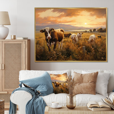 Cows At Farm Landscape V - Animaux, art mural sur toile