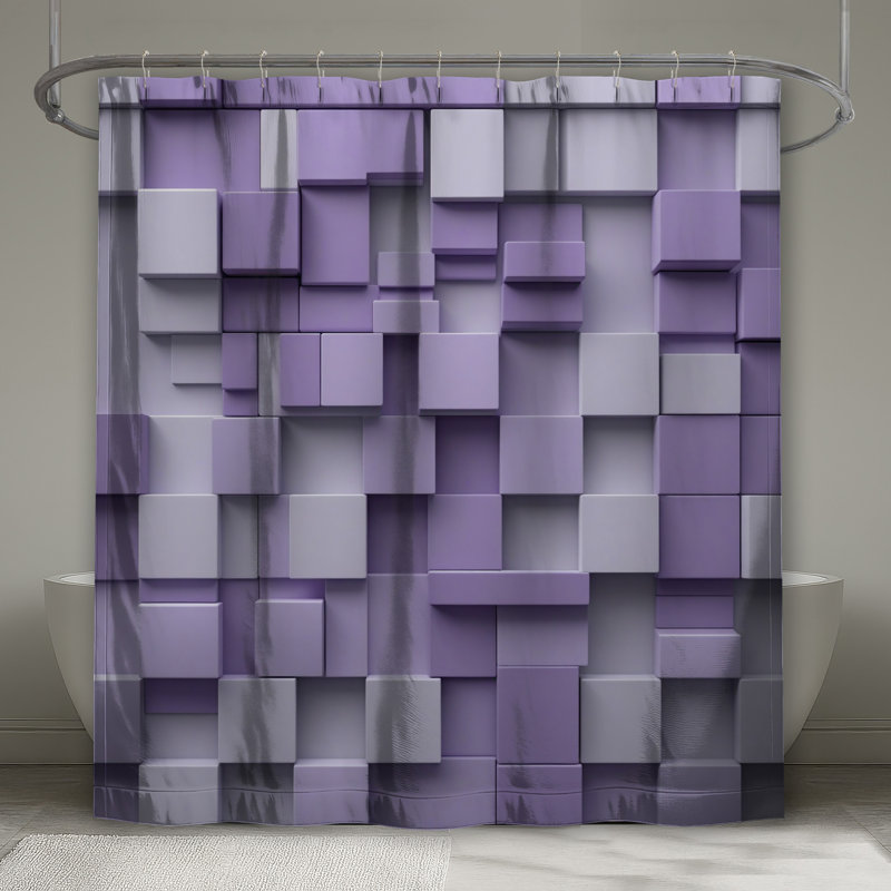 Rideaux de douche mauves à cubes, 70in W x 72in H