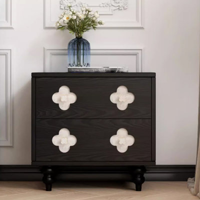 Clover Shell Nightstand Bedroom Double Drawer Solid Wood Storage Cabinet