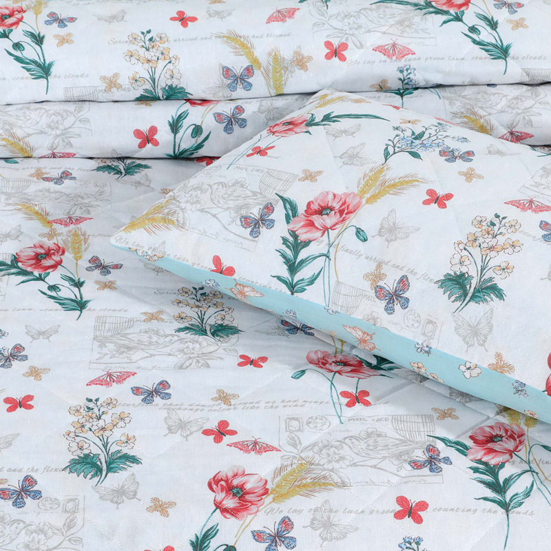 Aamilah Sacramento Floral Bedspreads Set Quilted Bedspread sets with Bed Comforter Pillowsham, 180 W x 250 L cm