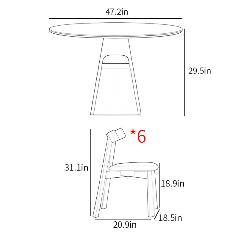 Modern simple family dining table sets, 29.5" H x 47.2" L x 47.2" W