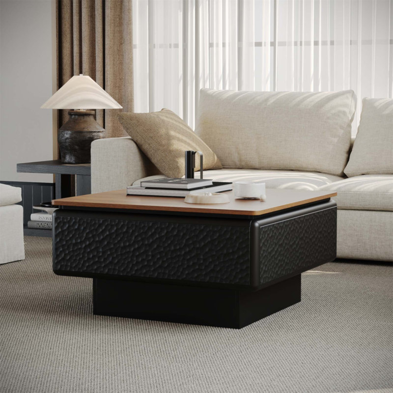 Table basse à plateau relevable de 31 pouces avec rangement dissimulé, table de salon carrée moderne Mid-Century