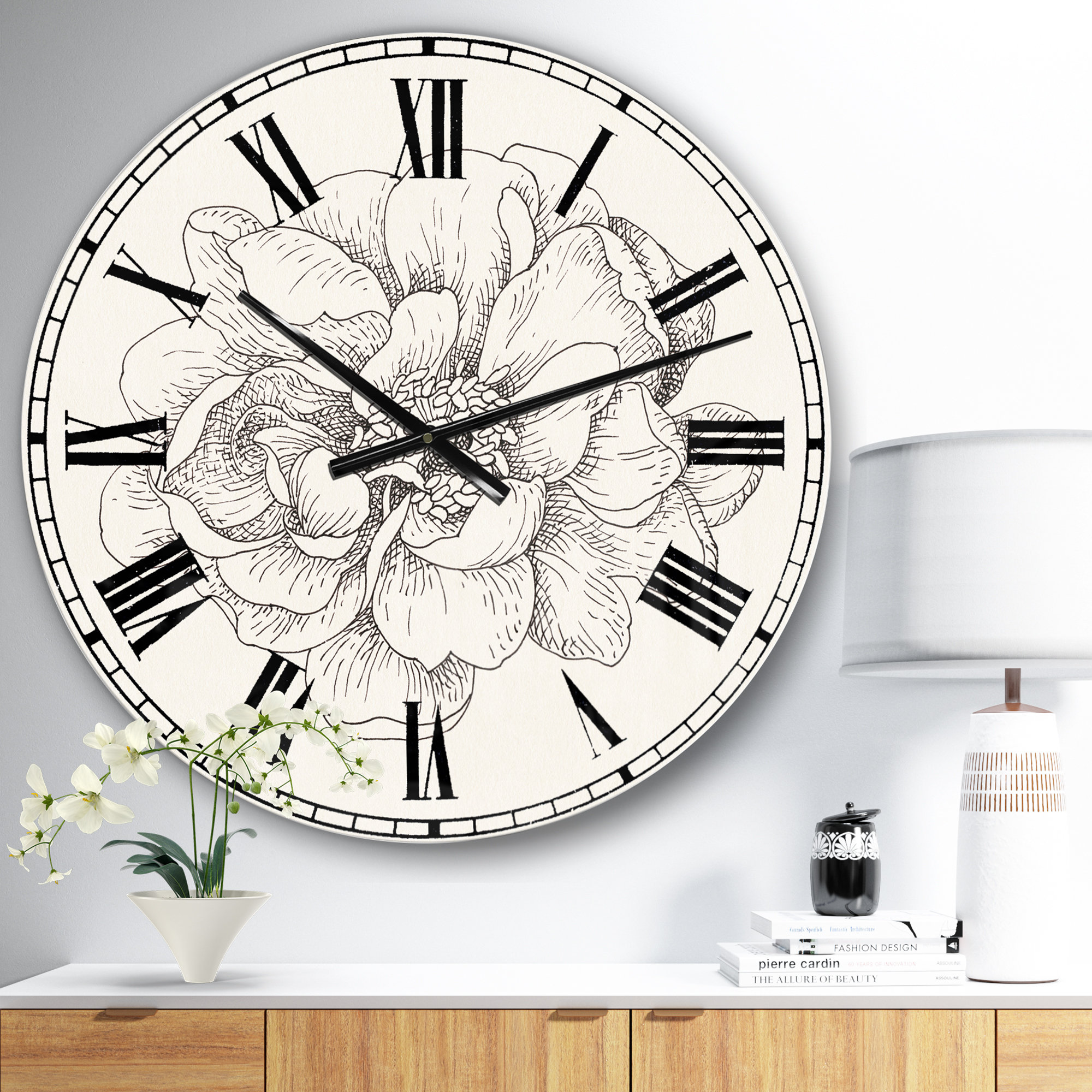 The Twillery Co.® Swigart Pen and Ink Florals IV Farmhouse wall clock & Reviews Wayfair