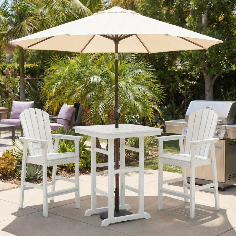 Height Patio Bar Table with HDPE Poly Lumber & Slatted Top, All-Weather Outdoor High Top Bistro Table for Deck Poolside Balcony, Easy Assembly (Chairs Not Included)