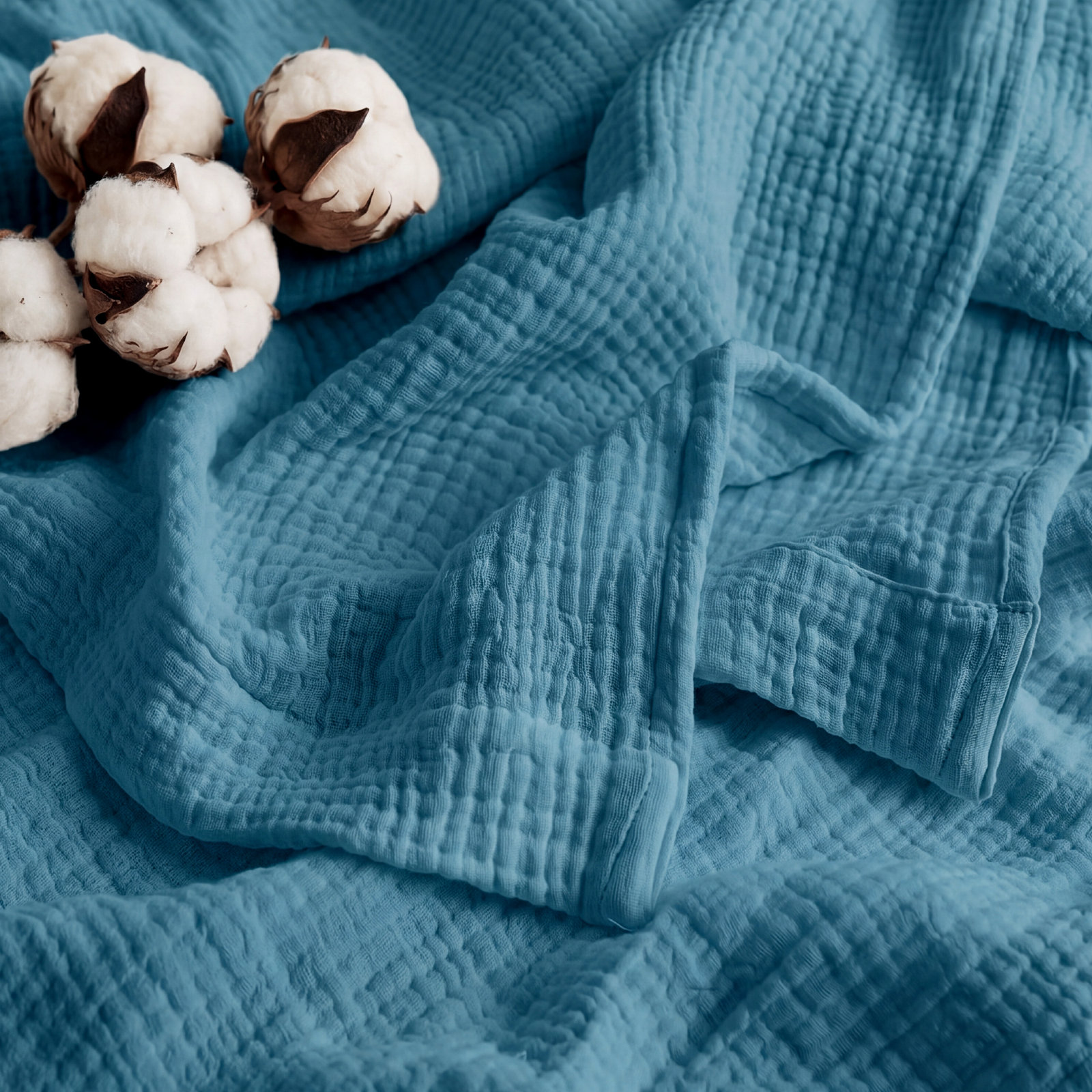 Bedsure Cotton Muslin Throw Blanket, King, Teal