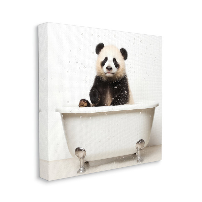 Panda in Bathtub Bubbles Canvas Art Print