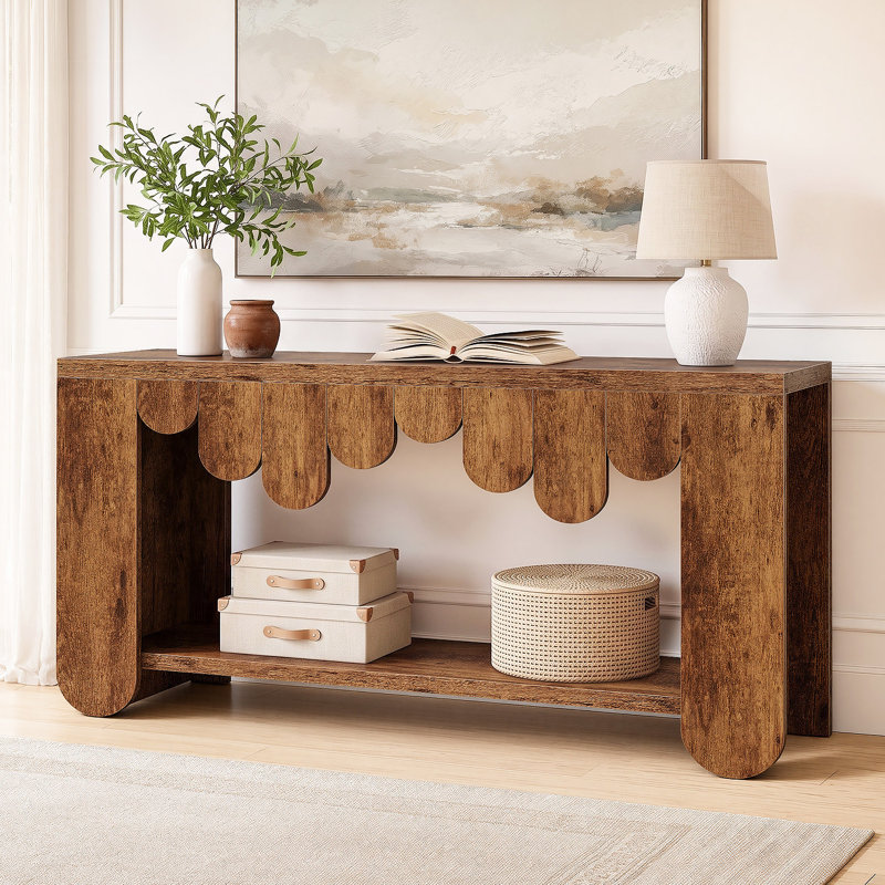 Console de style champêtre de 160 cm avec tablette de rangement, table d'entrée et table basse personnalisable, Brun rustique