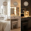 Meuble-lavabo blanc 35 po - Miroir carré inclinable à 90 °, 3 niveaux de DEL tactile, miroir caché derrière une tablette, 2 tiroirs profonds + armoire, casiers ouverts