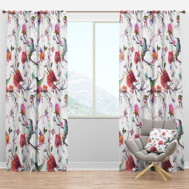 Vintage Pattern: Bird, Flowers, Leaves - Lake House Curtain - Velvet Room darkening - 1 panel, 52" W x 63" L