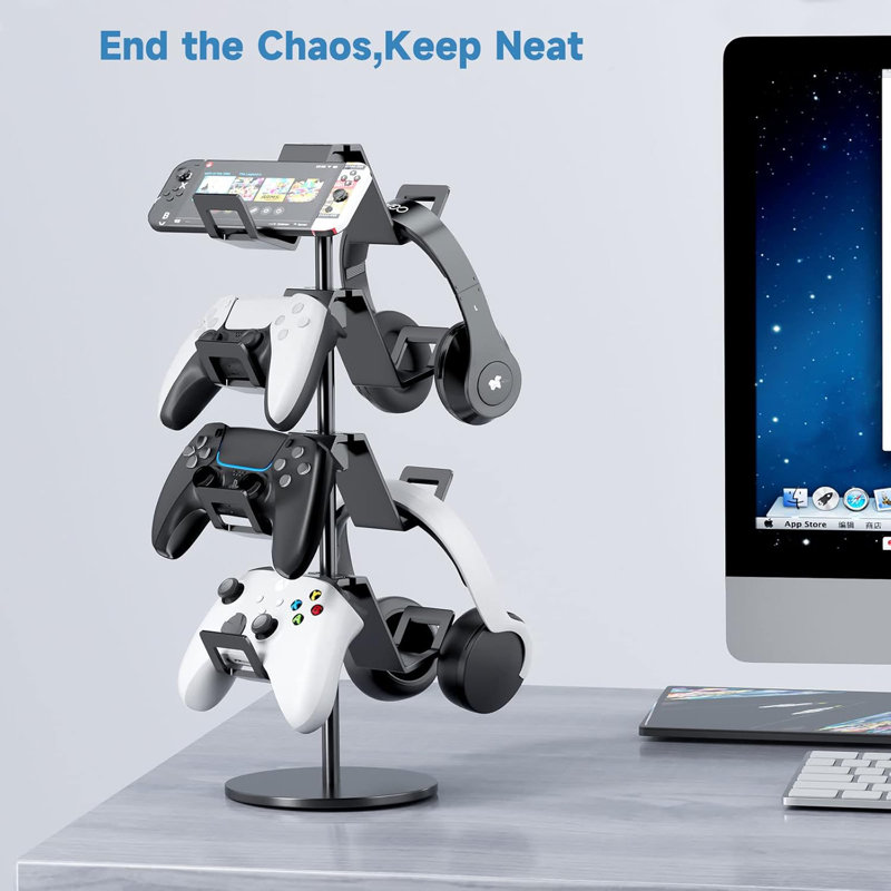 Controller Holder 4 Tier,Headphone Stand - Adjustable Controller Stand For Xbox PS5 PS4 Switch Pro,Black