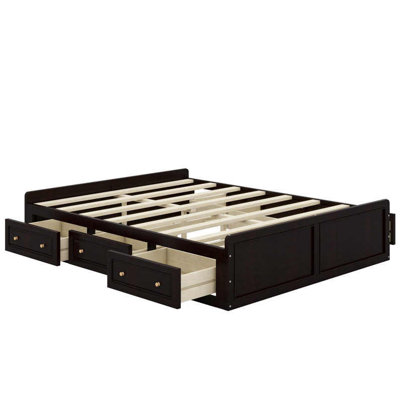 Grand lit plateforme avec tiroirs, Espresso