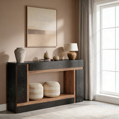 63" 2-Tier Wooden Console Table, Rectangular Sofa Table For Entryway & Hallway