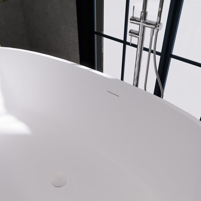 67 po. X 34 po. Baignoire de trempage autoportante à surface solide avec drain central en blanc mat