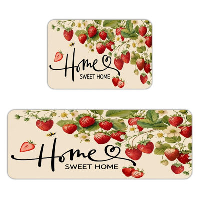 Strawberry Home Sweet Home Print 2-Piece Set Kitchen Mats Kitchen Living Room