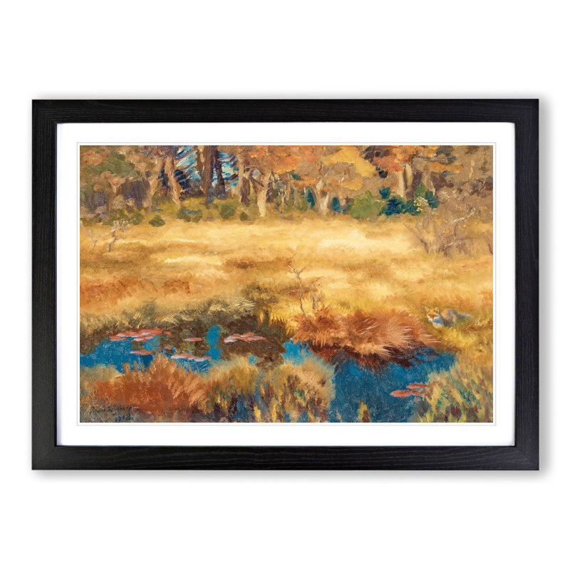 Autumn Landscape with Fox by Bruno Liljefors - Picture Frame Graphic Art, 36cm H x 48cm W x 2cm D, Black Framed