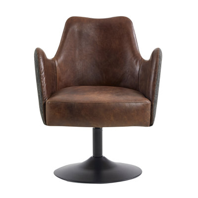 Loms Genuine Leather Swivel Accent Chair