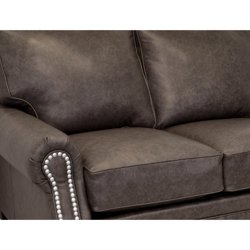 Canapé à accoudoirs roulés en cuir véritable 80 po Virdia, Cuir fleur gris
