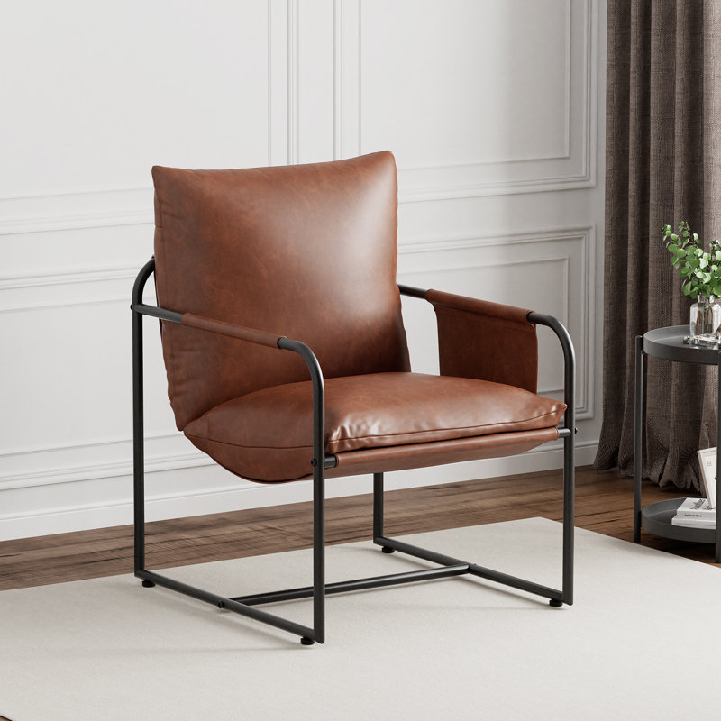 Chaise d'appoint rembourrée avec pochette de rangement, Lin brun / similicuir