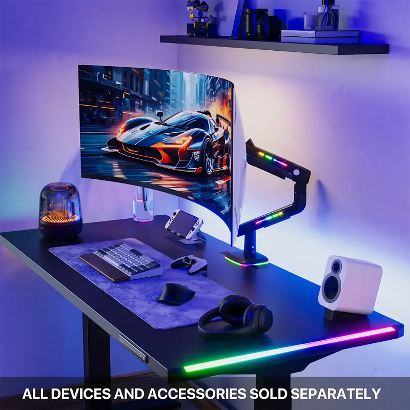 Support de bureau à hauteur réglable pour moniteur avec lumière ambiante pour écran de 27 à 49 po