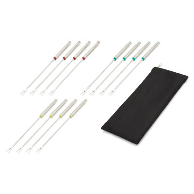 Fourchettes à fondue en acier inoxydable Fox Run, ensemble de 12, 9,5 po et avec sac de rangement