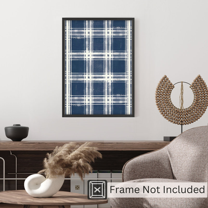 Abstract Blue Plaid Pattern IX Modern Unframed Art Print